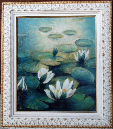 "Nenuphar III", huile sur toile au couteau, 36 x 48 cm (hors cadre), 2001